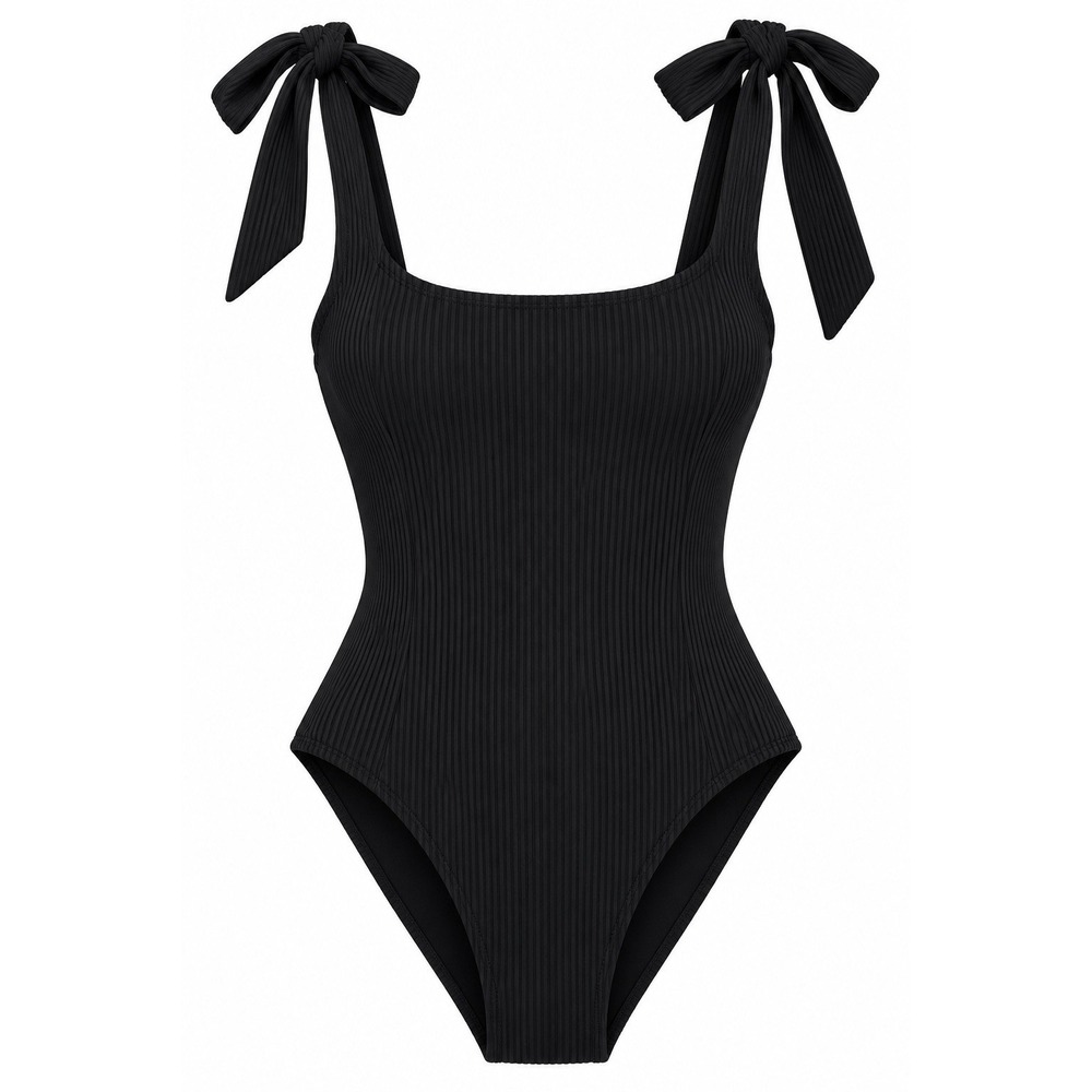 Beach Riot One Piece Swimsuit S Black Ribbed Tie Shoulder Made USA